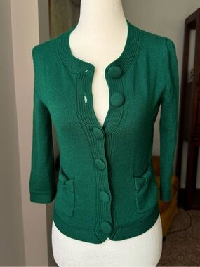 Banana Republic emerald green merino wool cardigan with bow pockets size XS